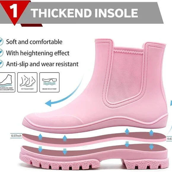 Women's Waterproof Rain Boots Elastic Chelsea Mid Heel Ankle Garden Shoes - Picture 2 of 6